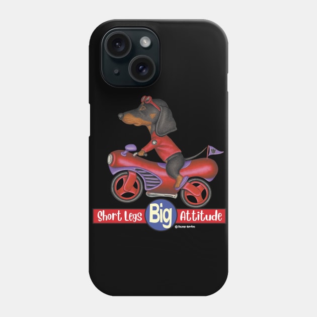 Cute awesome Doxie Black Dachshund Riding Motorcycle Phone Case by Danny Gordon Art