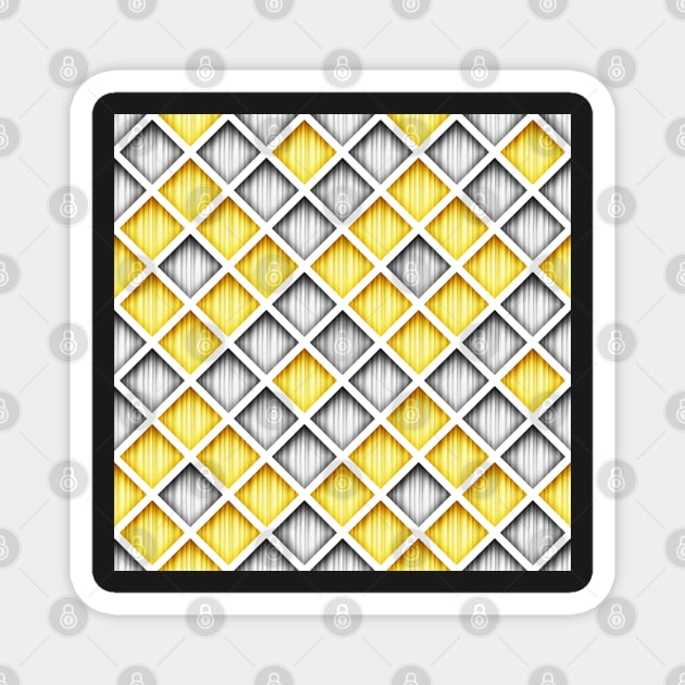 Yellow and Gray 3d Geometric Pattern, Rhombic Harlequin Motif Magnet by lissantee