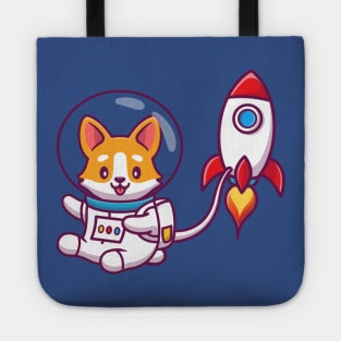 Cute Corgi Astronaut With Rocket Cartoon Vector Icon Illustration Tote