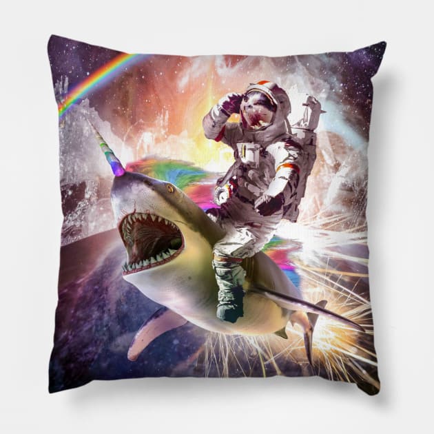 Galaxy Astronaut Cat Riding Rainbow Shark Unicorn Pillow by Random Galaxy