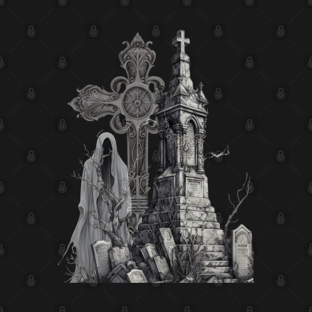 Spooky Ghost Halloween Cemetery by mw1designsart