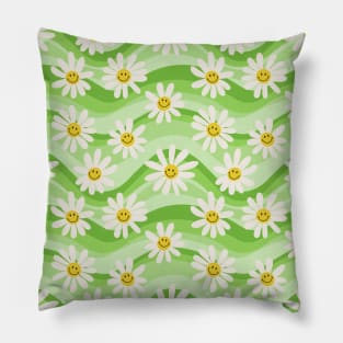 Wavy Daisies - Green Pillow