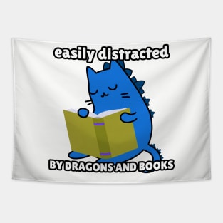 Cat Dragon Book reading easily distracted Tapestry