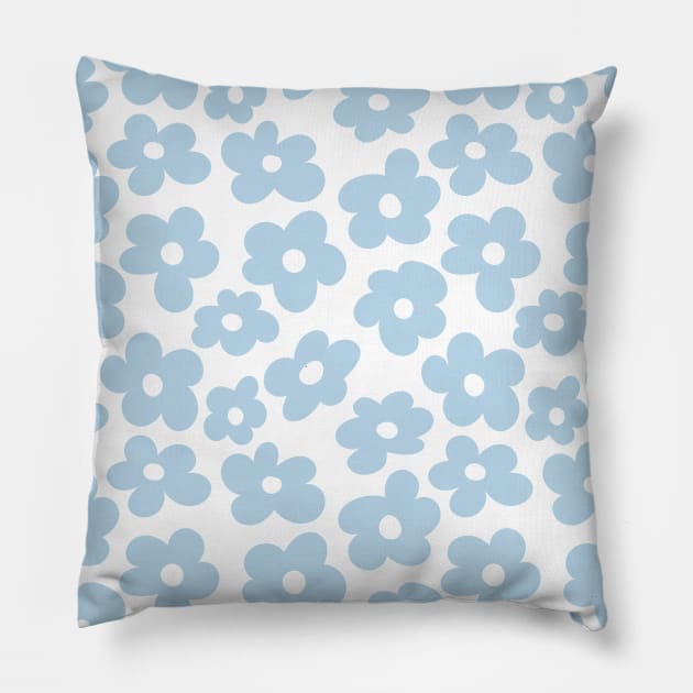 Aesthetic Light Blue Flowers Retro Daisy Pillow by YourGoods