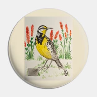 Wyoming state bird and flower, the meadowlark and Indian paintbrush Pin