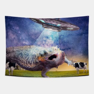 Bearded Dragon Lizard UFO Abduction Tapestry