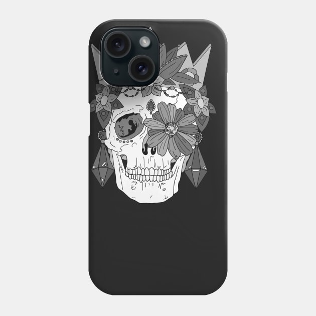 Royal Dead, Floral Crown Greyscale Sugar Skull Phone Case by bblane