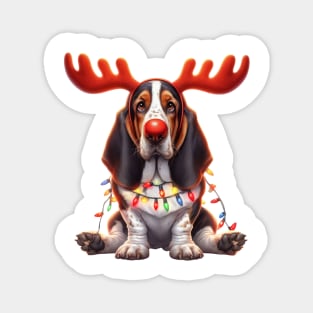Christmas Red Nose Basset Hound Dog Magnet