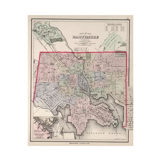 Vintage Map of Baltimore MD (1876) by Bravuramedia