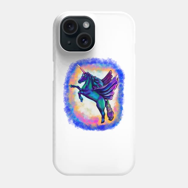 Unicorn - sparkly, glittery, magical, winged unicorn with rainbow background Phone Case by Artonmytee