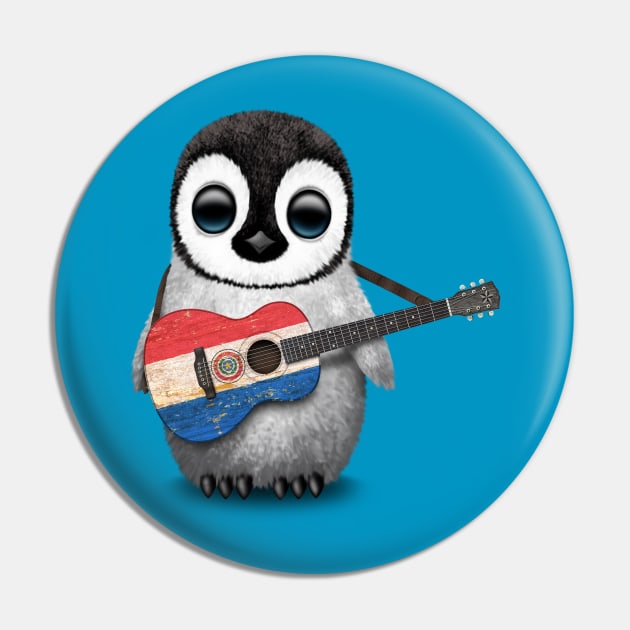 Baby Penguin Playing Paraguay Flag Guitar Pin by jeffbartels