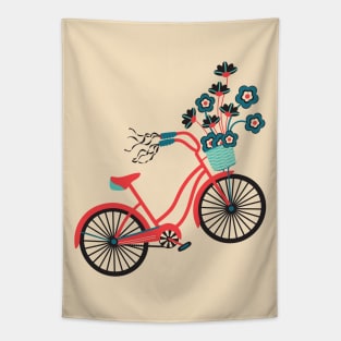 MY BIKE Nostalgic Vintage Retro Bicycle with Flowers in Bright Red Black - UnBlink Studio by Jackie Tahara Tapestry