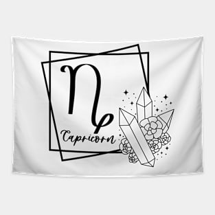 Capricorn Zodiac Sign Floral Crystal Design Tapestry