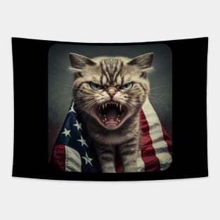 American flag angry cat Tapestry