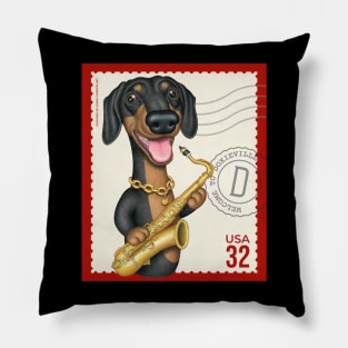 Cute Funny Doxie Dachshund Dog Postage Stamp Design Pillow