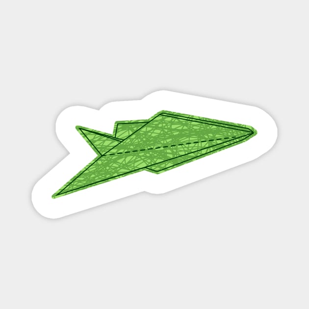 green folding paper airplane Magnet by bloomroge