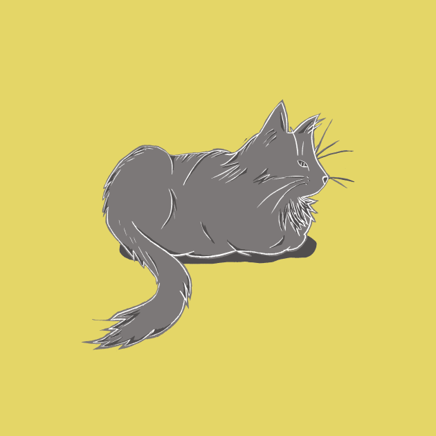 Maine Coon Cat Linocut in Yellow and Grey by Maddybennettart