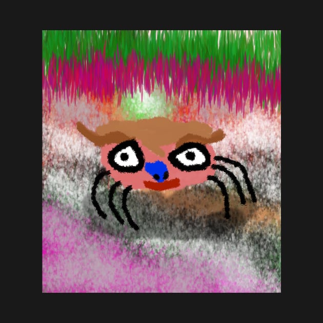 painting of weird spider in grass by Catbrat
