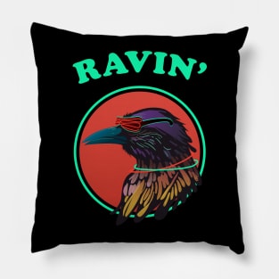 Funny Raving Raven Wingspan Birding Pillow