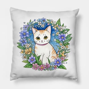 Kawaii Floral Cat Pillow