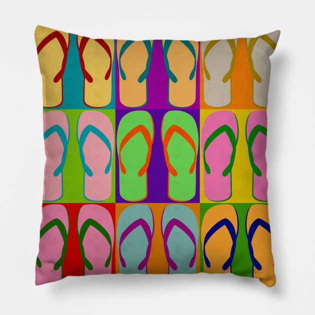 Flip Flop Sandal Summer Shoe Pop Art Pillow by joannejgg