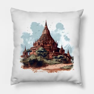 Handsome illustration of Bagan, Myanmar Pillow