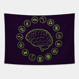 human brain surrounded of ecology icons, think green Tapestry