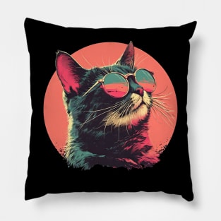 Vibrant Cat with Sunglasses Pillow