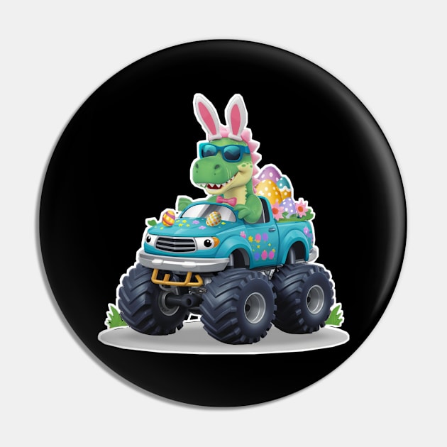 Happy Easter Monster Truck - funny dinsoaur trucker Pin by Qrstore