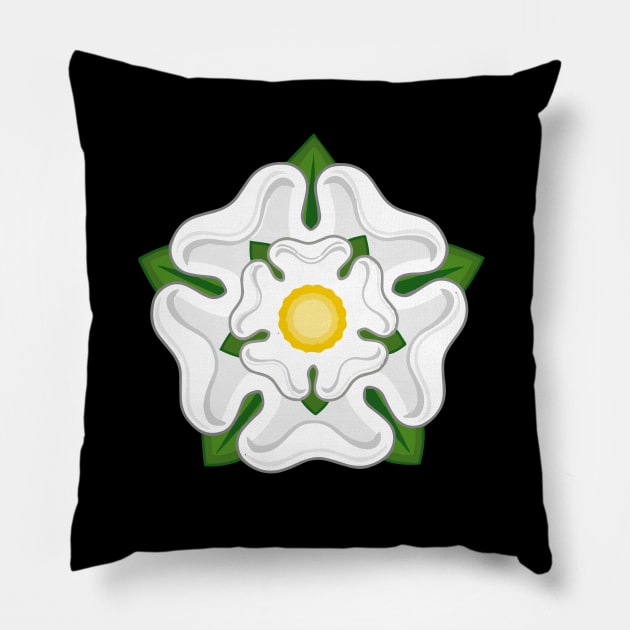 English White York Rose Tudor Heraldic Emblem Black Pillow by RetroGeek