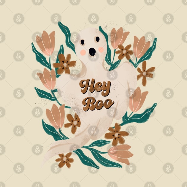 Cute Boho Floral Halloween Boo Ghost by Guncha Kumar