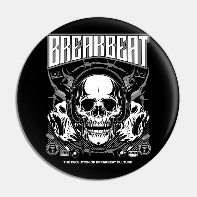 BREAKBEAT  - Evolution Skull (Grey) Pin by DISCOTHREADZ 