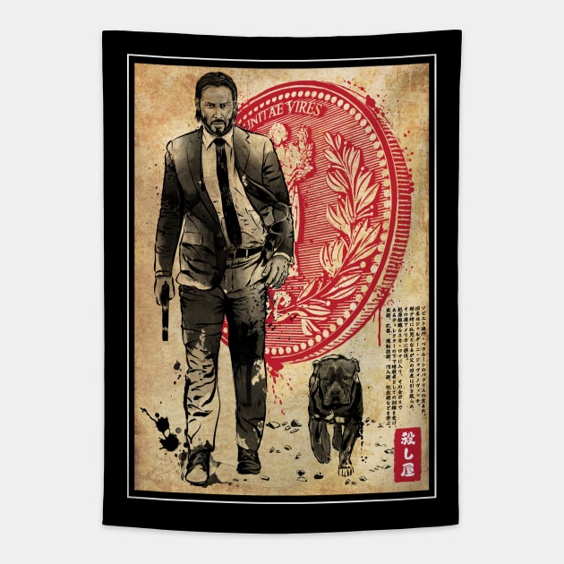 Lone Hitman and cub woodblock Tapestry by DrMonekers