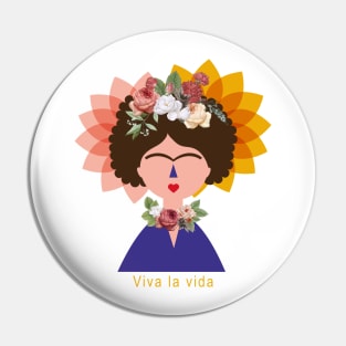 Funny tshirt, cute Frida kahlo feminist, feminism portrait, mexican painter colorful flowers viva la vida Pin