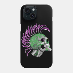 Tattooed Robot Skull with Purple Mohawk Phone Case