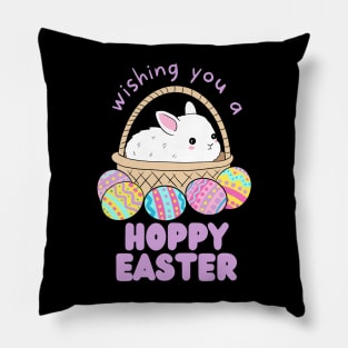 Wishing you a happy easter cute easter bunny in a basket Pillow