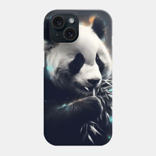 Monochromatic Panda Bear Eating Bamboo Within Rainbow Colors Phone Case