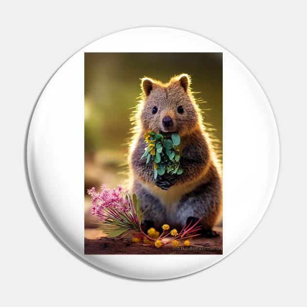 Cute quokka with Australian wild flowers v3 Pin by rolphenstien