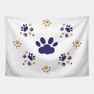 Purple and yellow cat pawprints Tapestry