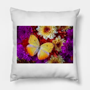 Exotic Yellow Butterfly On Poms Pillow