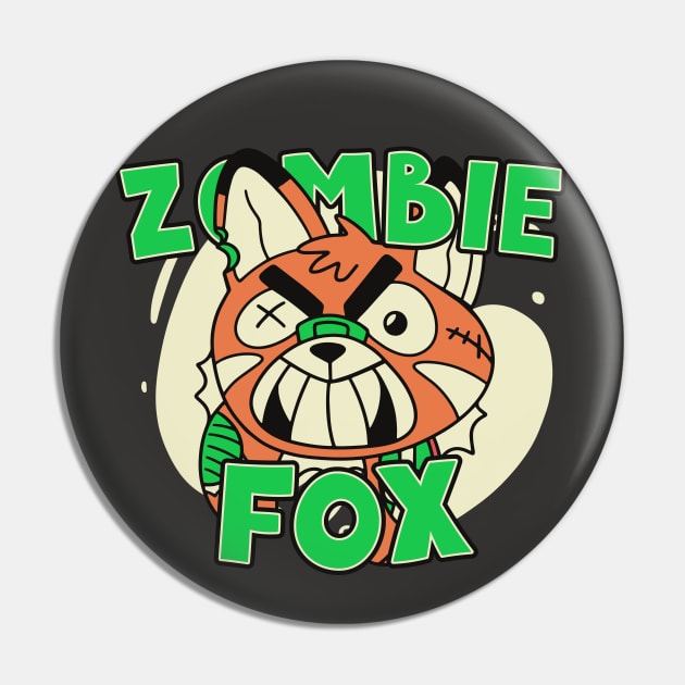 Cute Zombie Fox // Funny Halloween Zombie Animals Pin by SLAG_Creative