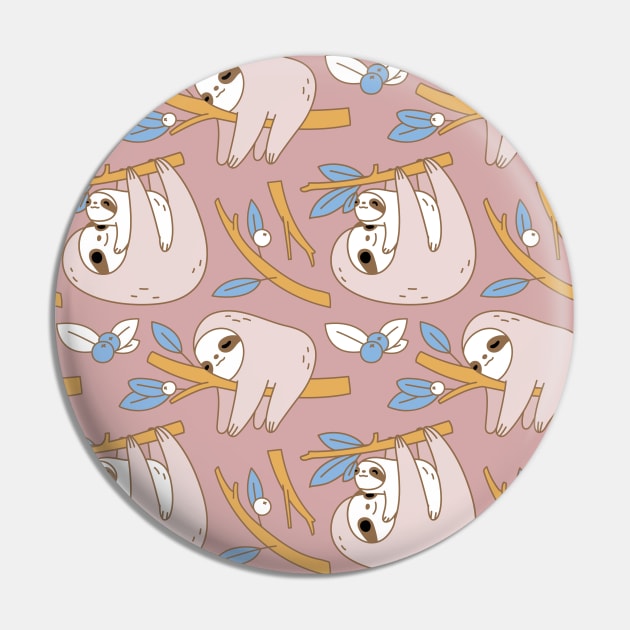 Mom and Baby Sloth Pattern in Pink Pin by Noristudio