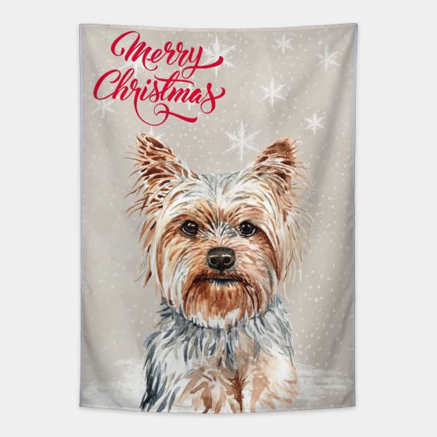 Yorkshire Terrier Dog Christmas Tapestry by Puppy Eyes