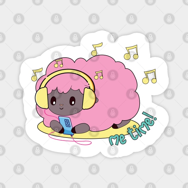 Cute pink sheep listening to music Magnet by TurnEffect