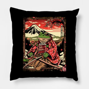 Frog Samurai Japanese Art Pillow