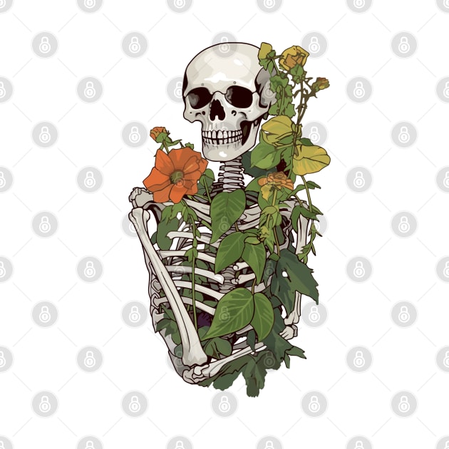 Bones and Botany - Botanical flower illustration featureing skeletonbones and botany by DesginsDone