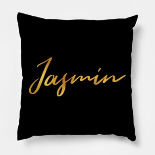 Jasmin Name Hand Lettering in Faux Gold Letters Pillow