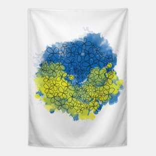 Watercolor flowers, blue and yellow. Tapestry