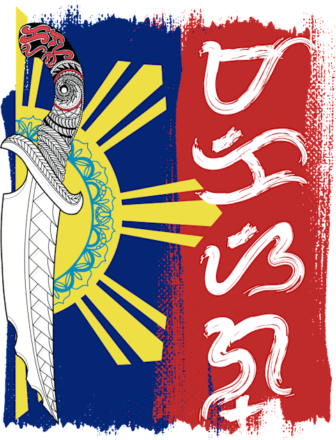 Philippine Flag / Tribal line Art Knife / Baybayin word Makisig (Handsome / Elegant) Kids T-Shirt by Pirma Pinas