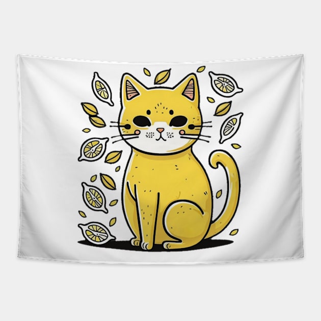 Lemon cat Tapestry by PawPrints & Beyond